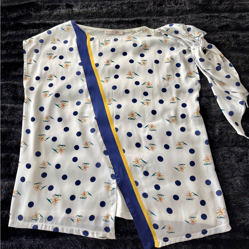 Polka Dot Short Sleeve Top - White and Blue